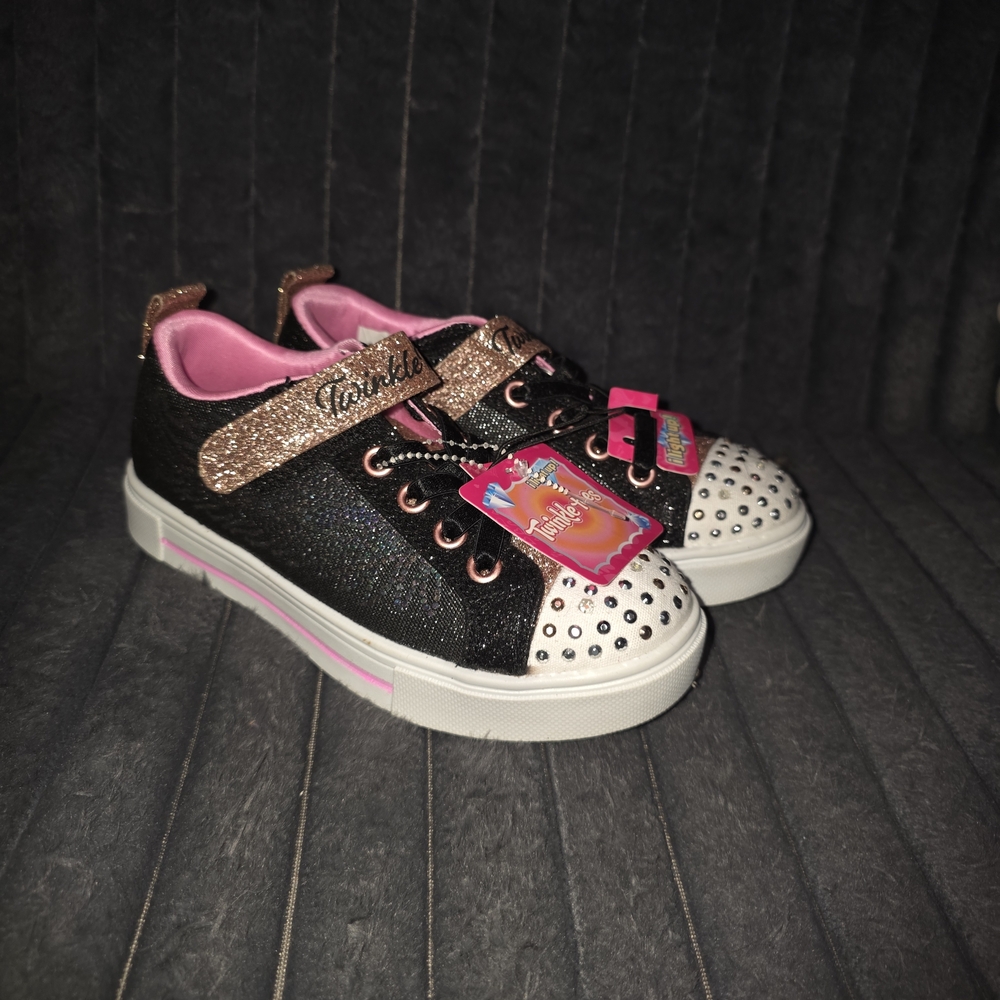 Kids Black and Pink Glitter Sneakers